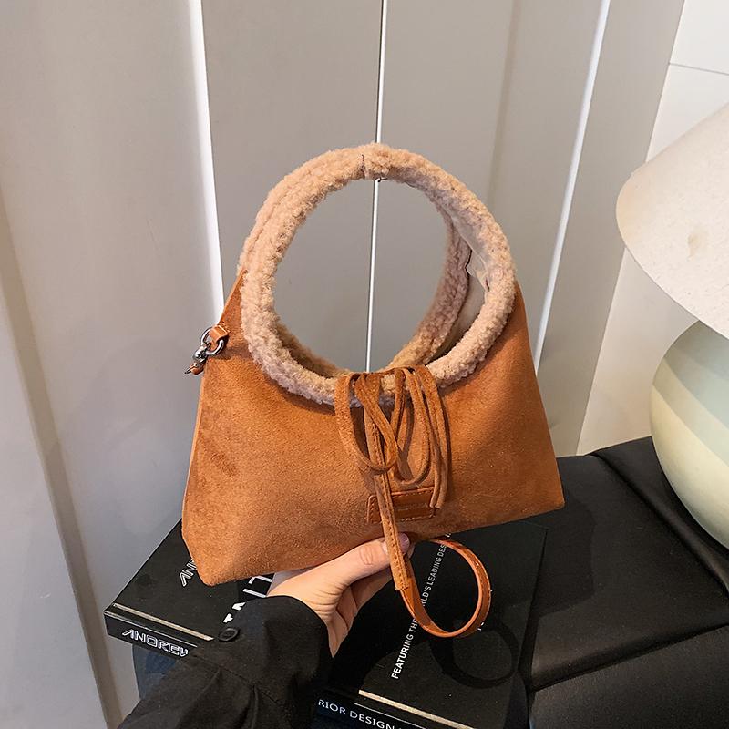 Retro Suede PU Leather Womens Handheld Shoulder Bag Single Shoulder Crossbody Bag Autumn Winter Faionable Commuting Handheld Bag