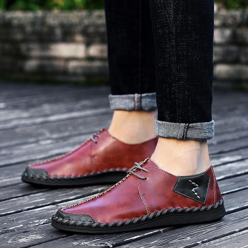 Fashion Men Casual Leather Shoes Comfortable Anti slip Flat Shoes Soft Leather Shoes Hot Sales  of Men handcrafted Shoes In Large Size