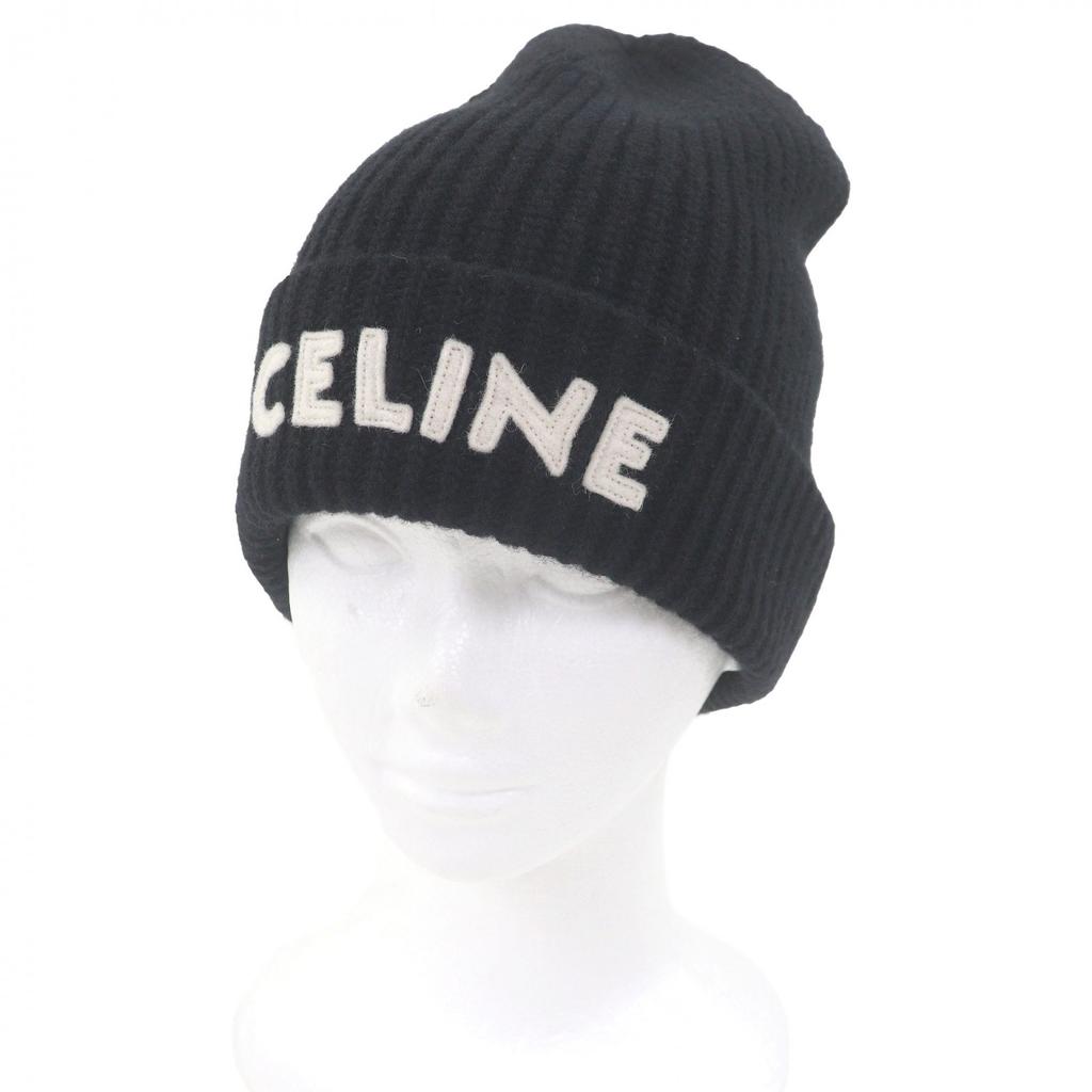 Excellent CELINE Knit cap Logo patch black wool mens 2A25R535Q Used
