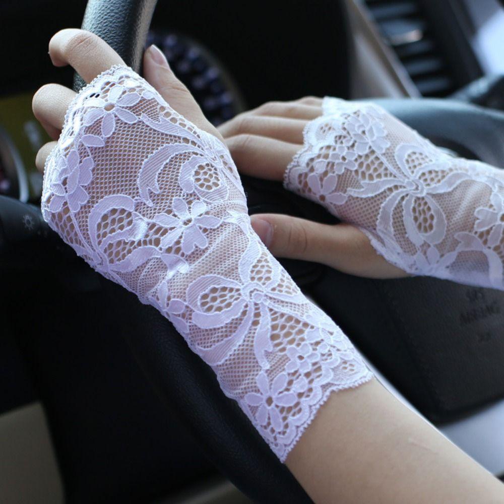 Breathable Women Sunscreen Gloves Thin Driving Gloves Lace Half Finger Gloves Wedding Events