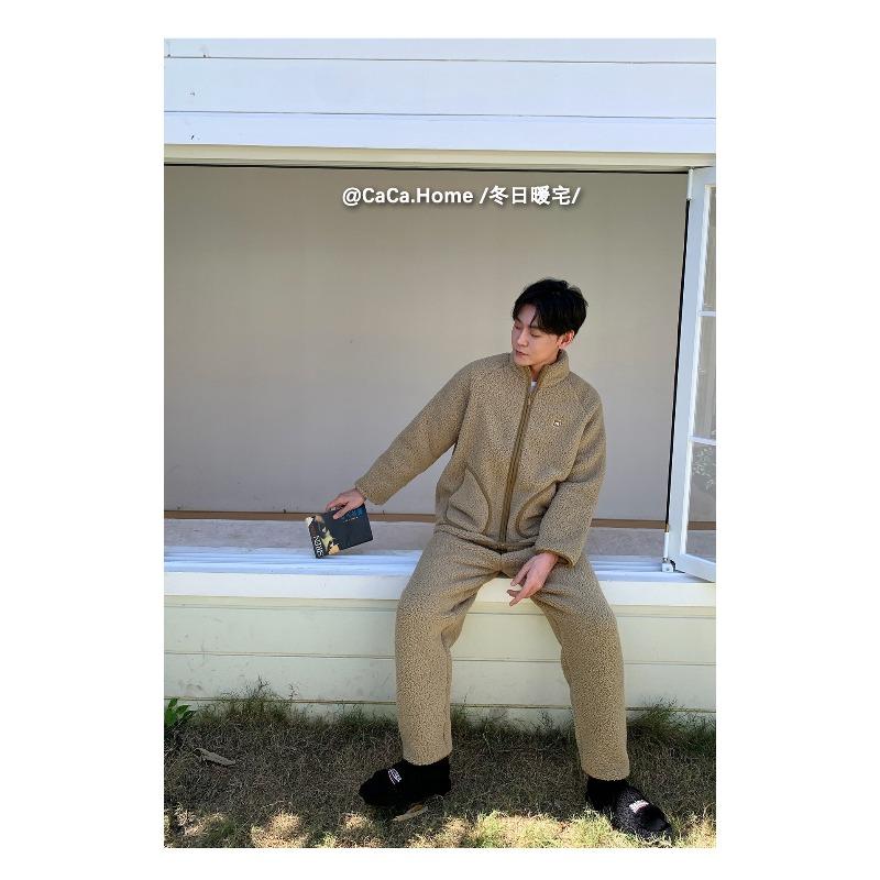 11 Thickened Couple Pajamas Lamb Wool Loungewear Women's Winter Thermal Stand-up Collar Zipper Outer Wear Set