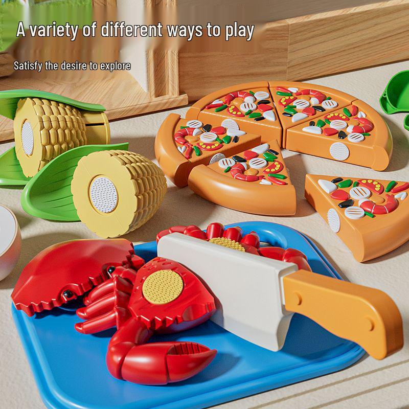 Children's Pretend Play Food Set with Cutting Fruits, Vegetables and Pizza