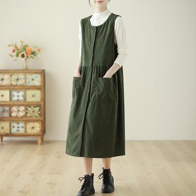 New Retro Corduroy Vest Dress Women's Loose and Versatile Casual Velvet Strap Skirt