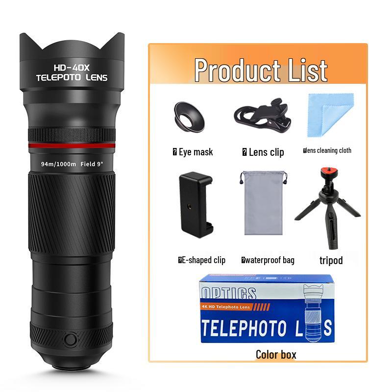 40x HD Monocular Telescope: High-Magnification, Wide-View Retractable Lens for Mobile Live Streaming