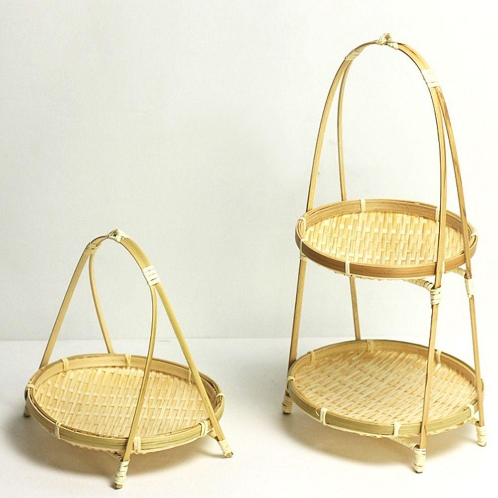 Round Bamboo Weaving Baskets 1/2/3 Tier Storage Baskets Basket Tray Snack Display Stand Home