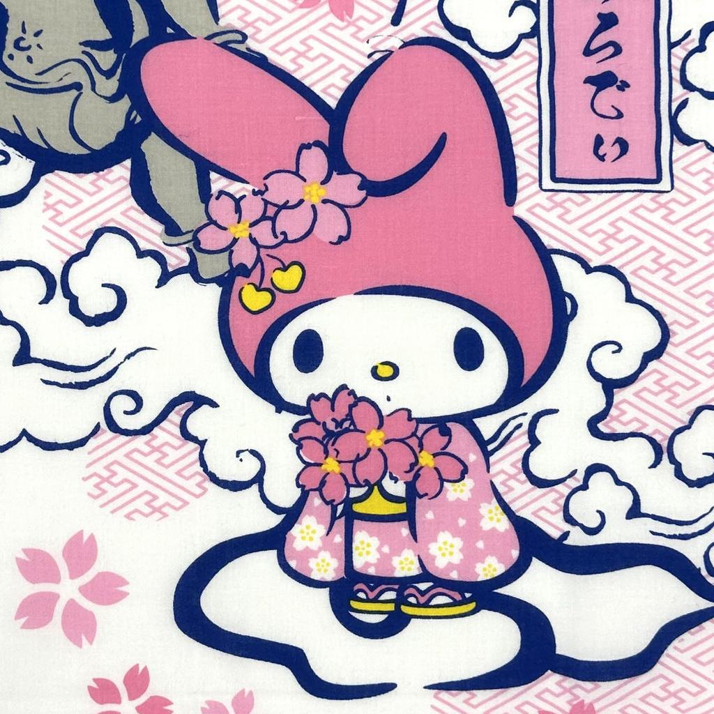 Sanrio Japonský vzor Tenugui My Melody Kuromi Vyrobeno v Japonsku Ručník, & "Fujin Raijin" Dárek,