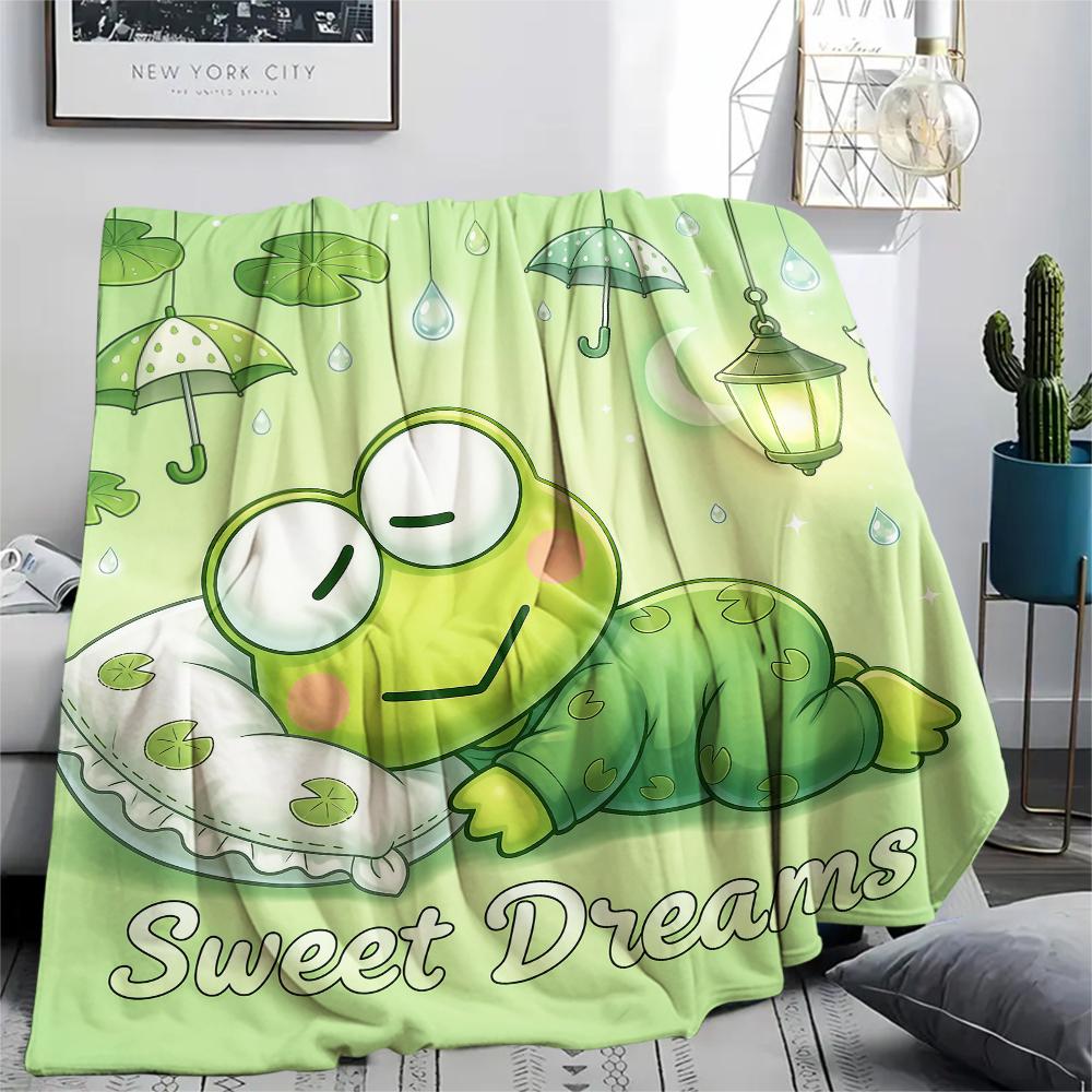1PC Keroppi  Print Flannel Blanket, High Quality All Seasons, Home Decor, Warmth and Comfort, Perfect for Christmas Gifts