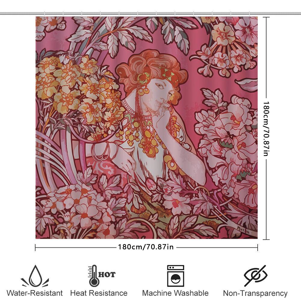Vibrant Floral Shower Curtain Pink Bohemian Vintage Decor Home Bathroom Accessories for Adults Girls