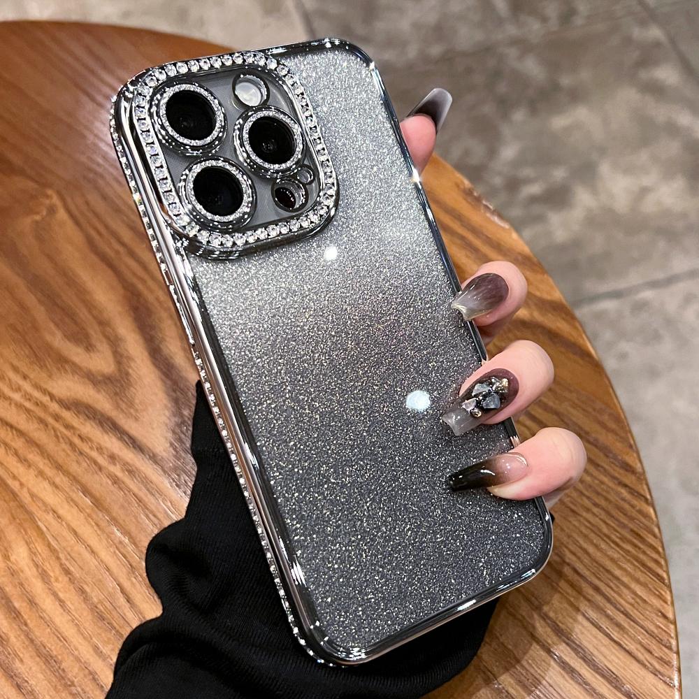 Luxury Plating Diamond Rhinestone Glitter Case For iPhone 11 12 13 14 15 16 Pro Max Plus Transparent Bling Soft Silicone Cover