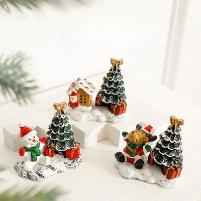 Weihnachtsdekorationen Schneemann Weihnachtsbaum Elch Kleines Haus Miniaturlandschaft Ornamente Winterdorf Szene Desktop-Ausstellung