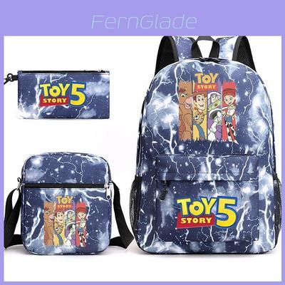 Toy Story Cartoon Print Oxford Canvas Backpack With Zipper Closure For Casual Travel Teens