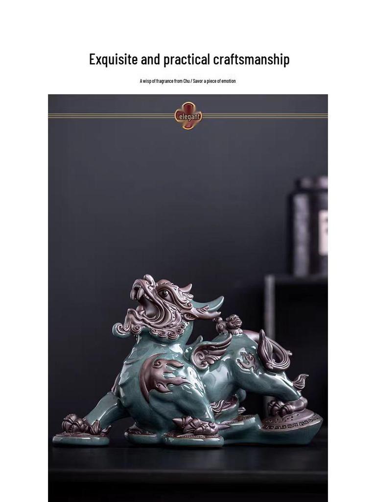 Chinese Ceramic Pixiu Tea Pet Pair - Home, Office, or Living Room Decor