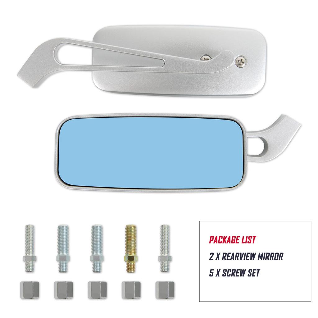 Motorcycle Mirrors 8mm 10mm Universal Rear View Side Mirrors Silver Square Mirror Left and