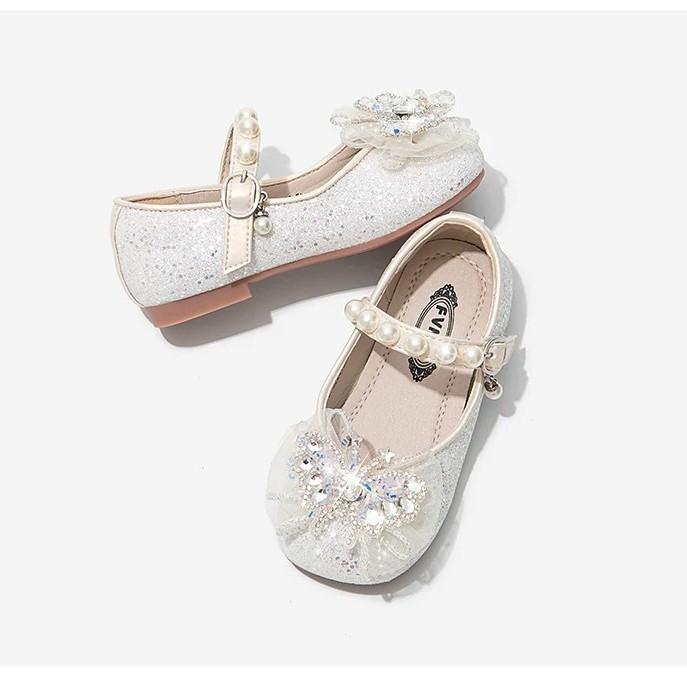 Girls' shoes Children's princess shoes Crystal leather shoes Sparkling 2025 new spring and summer little girl soft sole gift