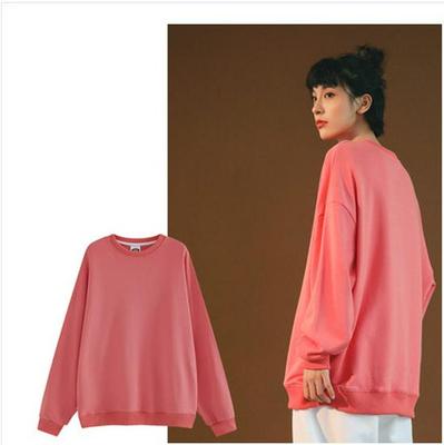 Spring Crew Neck Sweatshirt: Drop Shoulder, Solid Color, Long Sleeve, Logo-Printed Workwear.