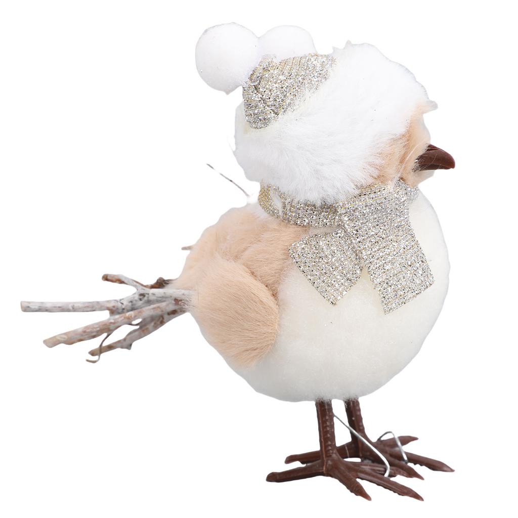 Bird Ornament with Hat Scarf Champagne Color Hanging Foam Bird Pendant Xmas Decoration for Xmas Tree