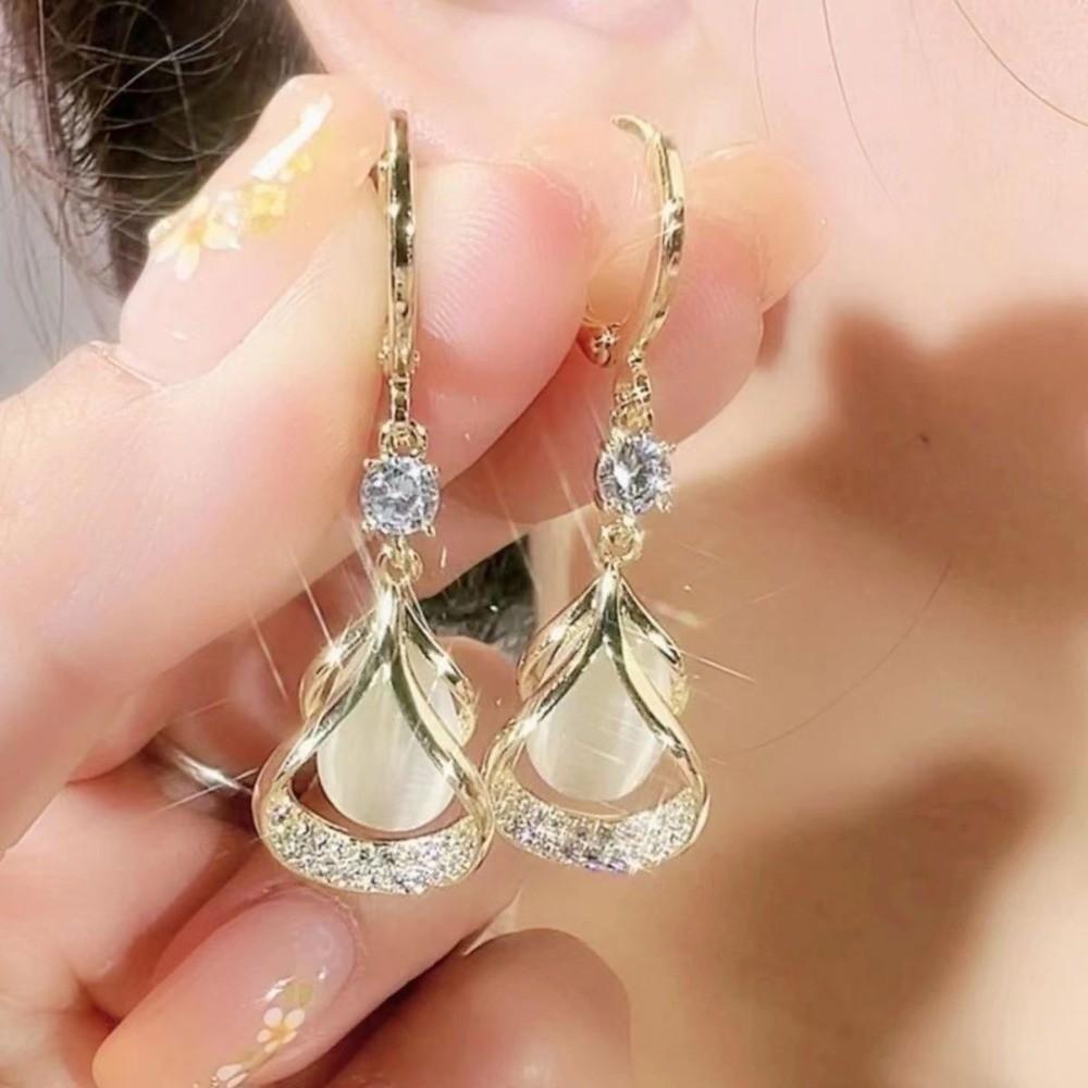 Crystal Rhinestone Dangle Earrings Luxury Sparkly Zircon Earrings Water Drop Earrings Party