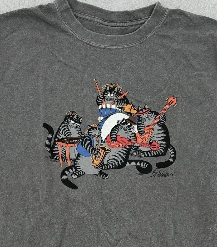B Kliban Cats Rock amp Roll short sleeve charcoal color shirt Men Women Unisex T-Shirt XL