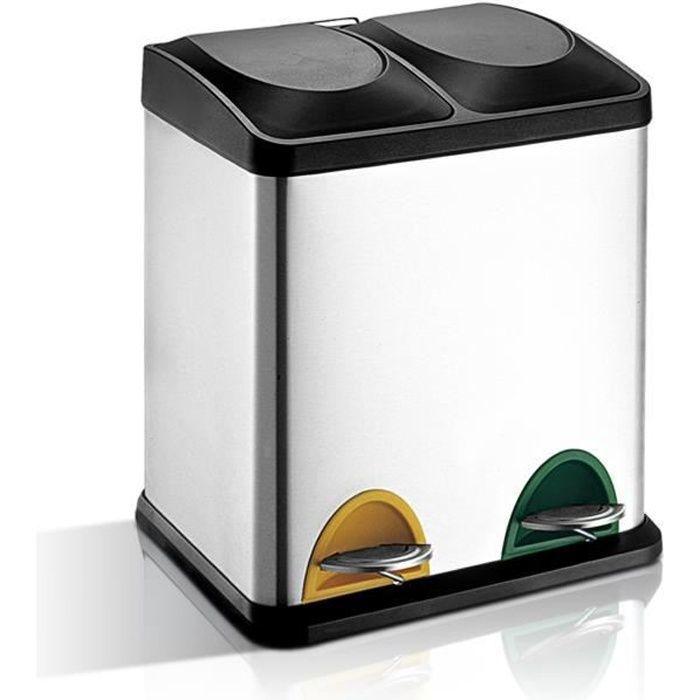 2x15 L Stainless Steel Pedal Bin Waste Separator, Capacity 30l with 2 Bins of 15l, 2 Plastic Inner Buckets, Lids, P