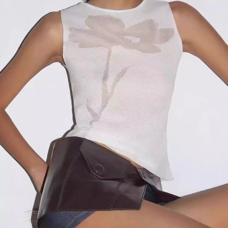 Paloma Wool Spain 24 New Retro Digital Jacquard Perspective Flower T-shirt Sleeveless Vest Women Summer
