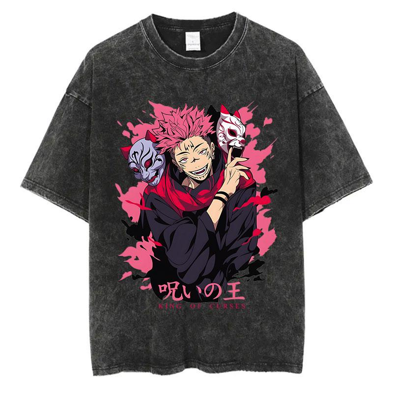 Anime Jujutsu Kaisen T-skjorter Vintage Vasket T-skjorte Harajuku Oversize Bomulls-T-skjorte Bomull Mote Streetwear Unisex Topp
