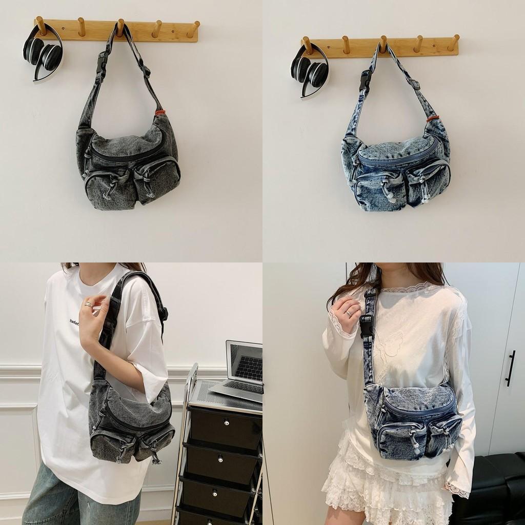 Single Denim Shoulder Crossbody Bag With Large Capacity For Daily Commuting