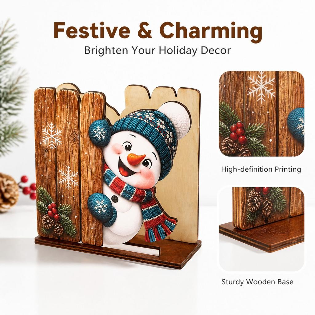 Christmas Shaped Wooden Photo Desktop Ornament for Holiday Home Decor