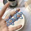 Blue Five-Pointed Star Clip-On Earrings: Cute, Hollow, Exaggerated Star Studs for Non-Pierced Ears