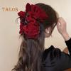 Women Hair Claw Large Pleated Velvet Multi-Layered Bowknot Decor Versatile Hair Clamp Hair Accessories