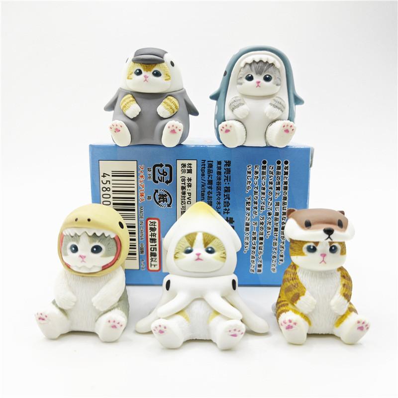 Cat Blind Box Marine Life Sitting Series Squid Penguin Toy Figurine Decoration
