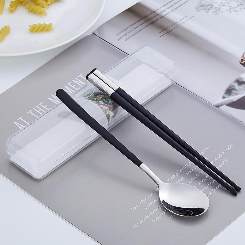 Korea Style Stainless Steel 304 Cutlery Set Portable Chopsticks Spoon with Storage Box Tableware