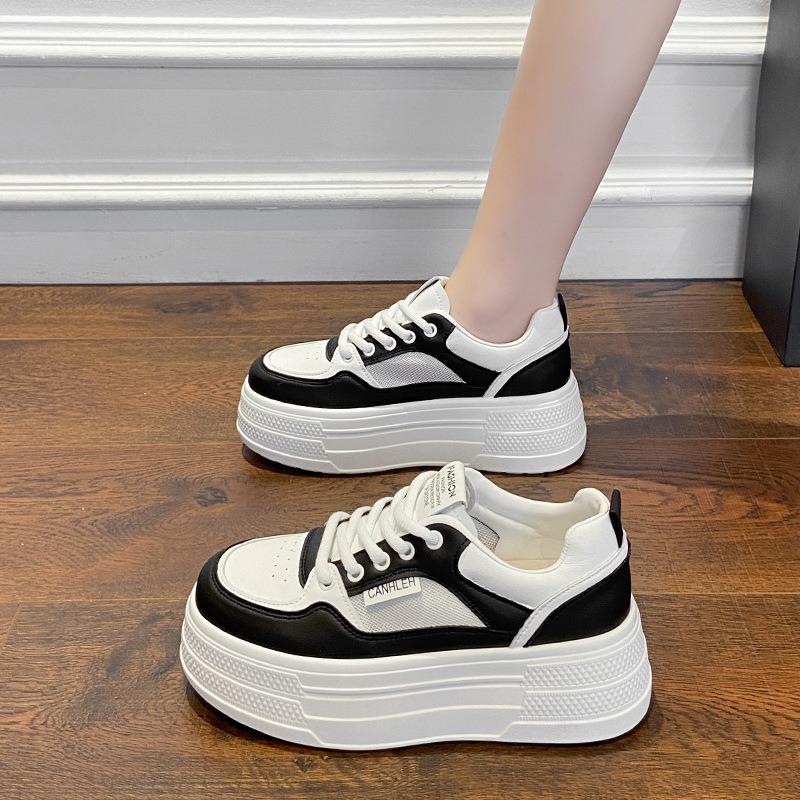 Summer new little white shoes soft-soled sports women's thick baseplate shoes lace-up board shoes women's mesh casual shoes