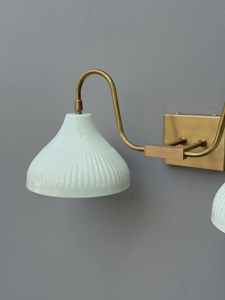 Handmade Brass Double Wall Sconce – Mid Century Modern Bathroom Vanity Light Gold Finish Indoor Wall Fixture
