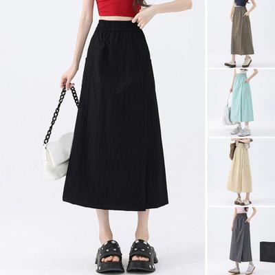 Women Cargo Pants Elastic High Waist Wide-Leg Skirt Pants with Pockets