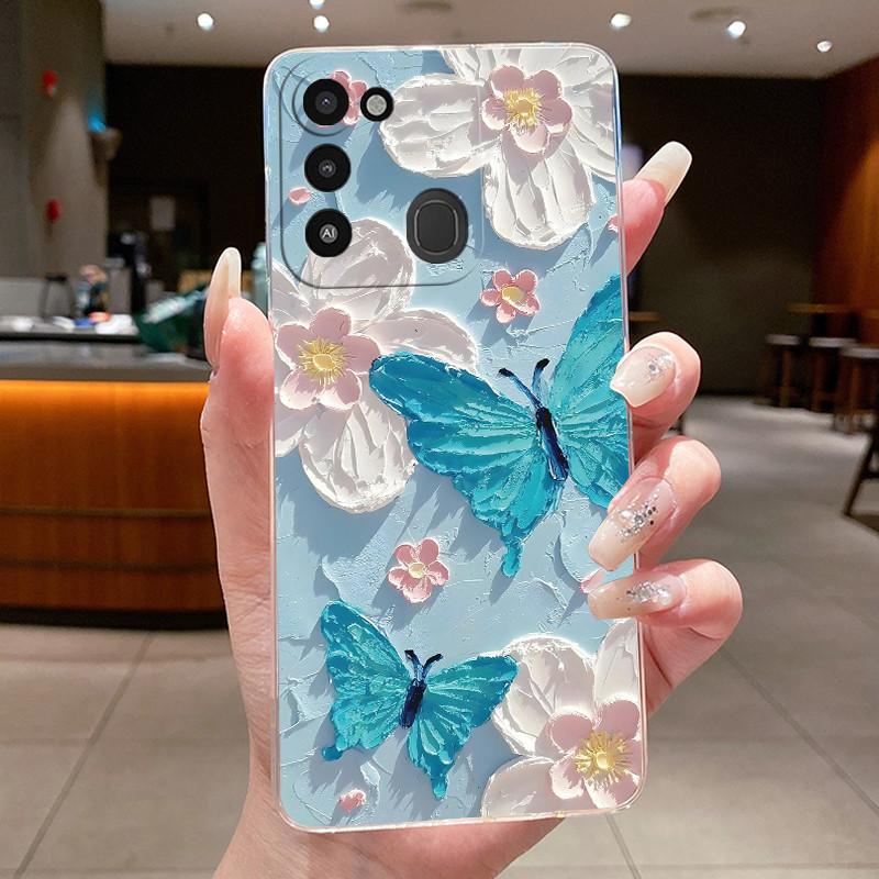 Back Cover For Tecno Spark 8C Case Clear Luxury Fashion Aesthetic Butterfly Flower Soft TPU Silicone Phone Case Tecno KG5k KG5j