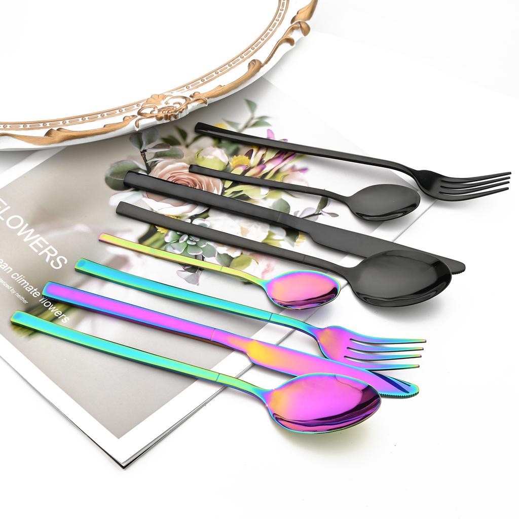 Jankng 16 sztuk czarne sztućce złote szwy zestaw obiadowy ze stali nierdzewnej kuchnia strona główna zachodnie zestaw sztućców nóż widelec łyżki zestaw zastawy stołowej