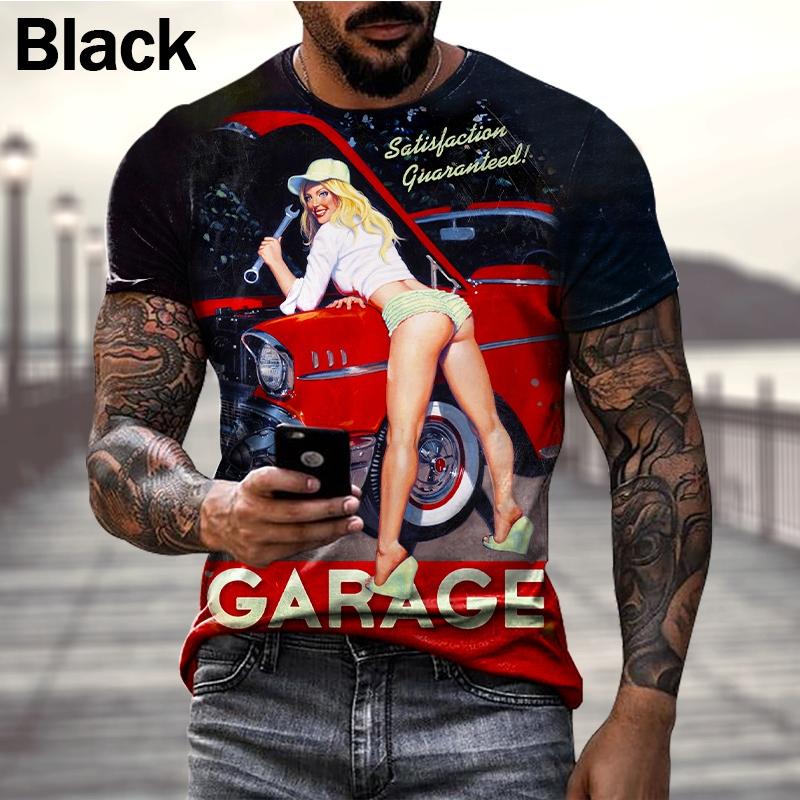 Classic Vintage Summer Men's T-shirt Motorcycle Girl 3D Printed Hip Hop Street Short Sleeve Fashion Casual Loose Oversized Top