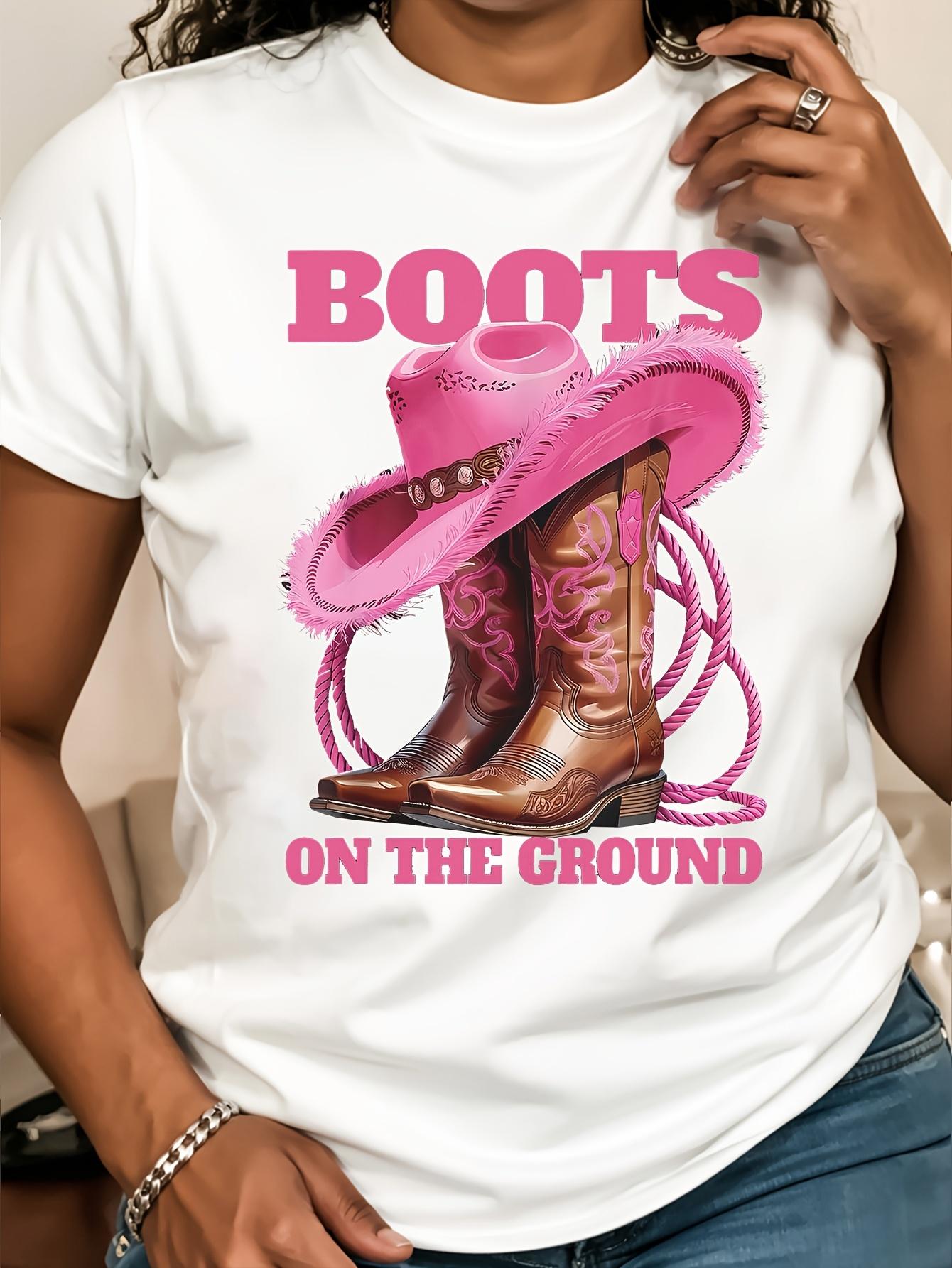 

Женская винтажная футболка с графикой в стиле вестерн, ковбойская, с коротким рукавом, с круглым вырезом, с дизайном «Сапоги на земле», ковбойская одежда 4XL