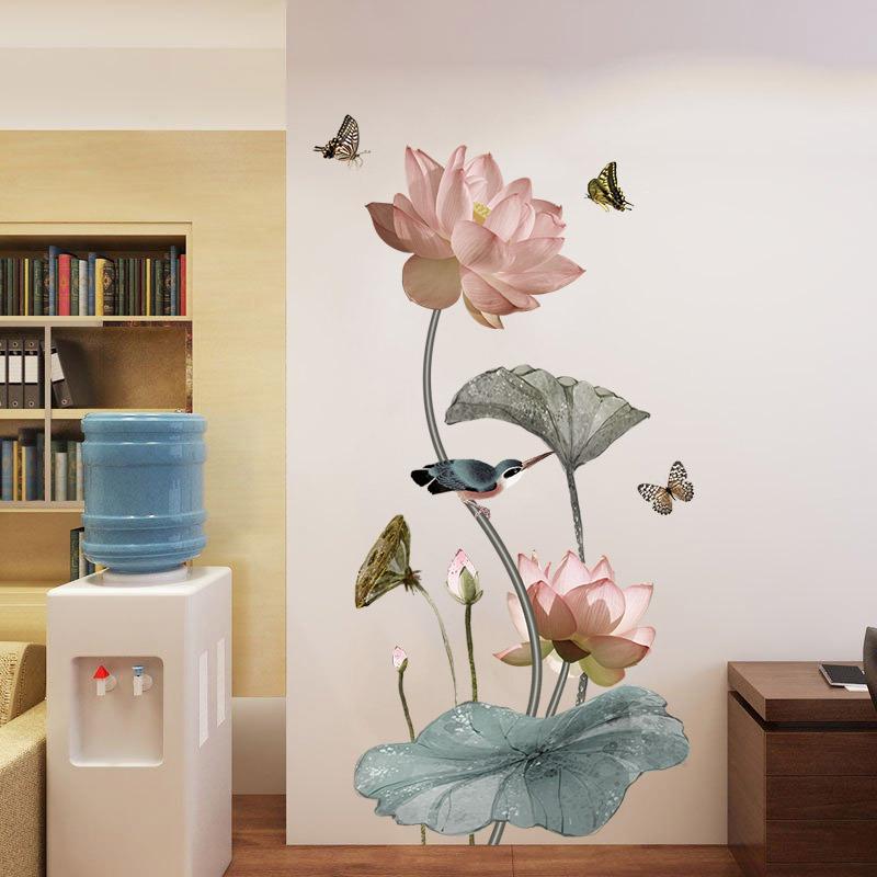 Lotus Flower Self Adhesive Wall Sticker Decal for Bedroom Living Room Home Decor Wall Art Room Decoration