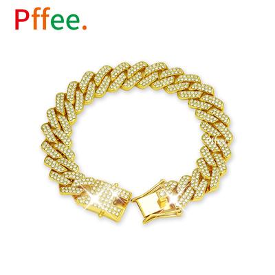 Pffee Lanț Hip Hop Cuban Link 14mm Placat cu Aur 18K Argint Brățară de Lux Femei Bărbați Stras Bijuterii Rapper Cadou