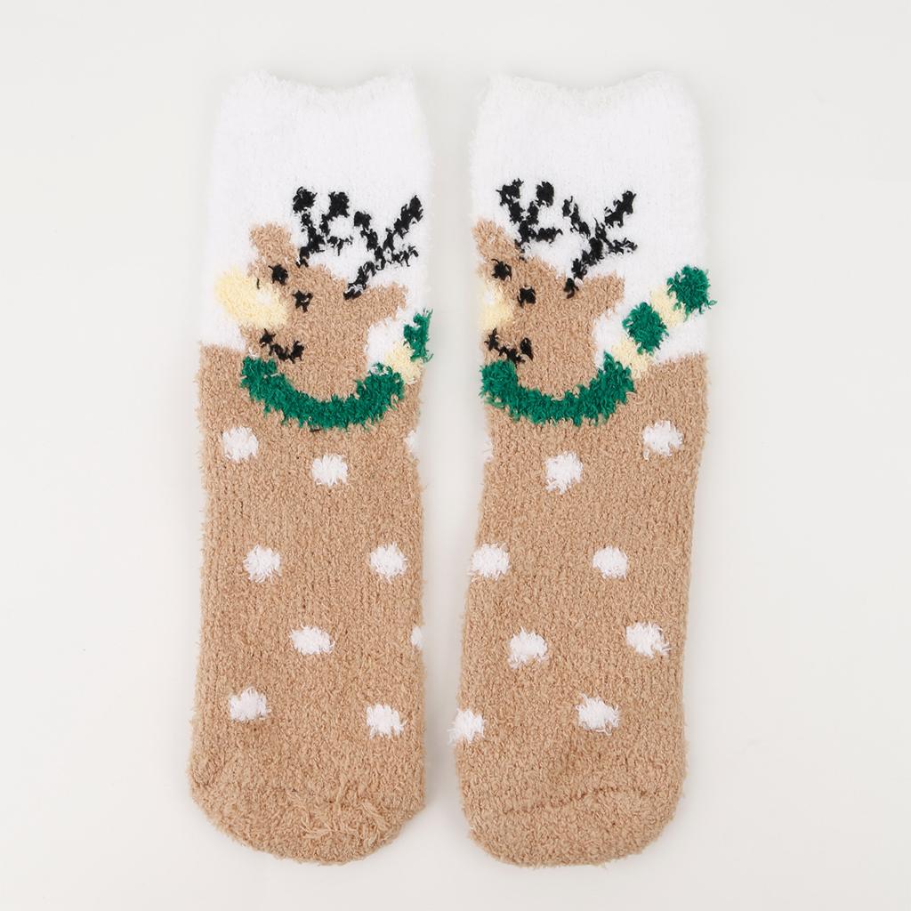 Ladies' Christmas Socks Coral Velvet Socks Cartoon Elk Half Velvet Socks Sleep Floor Socks