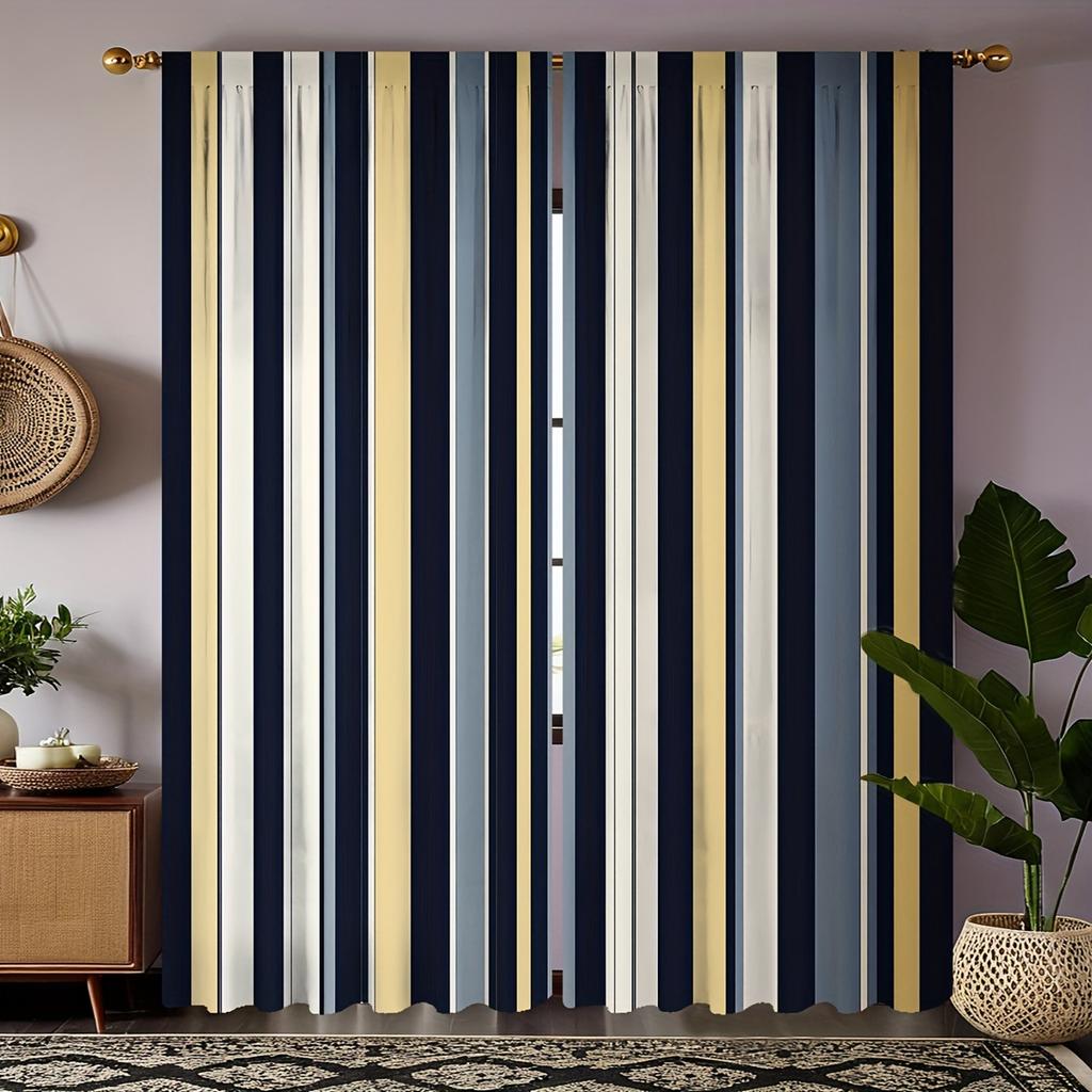 2pcs Set Modern Geometric Curtains Black & White Rod Pocket Design for Easy Hanging for Living Room Bedroom Kitchen Window Drape