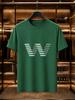 2026 New Arrival 100 Cotton Tshirt Strip Splicing Creative Big W Letter Minimal Print Crew Neck Casual Short Sleeve
