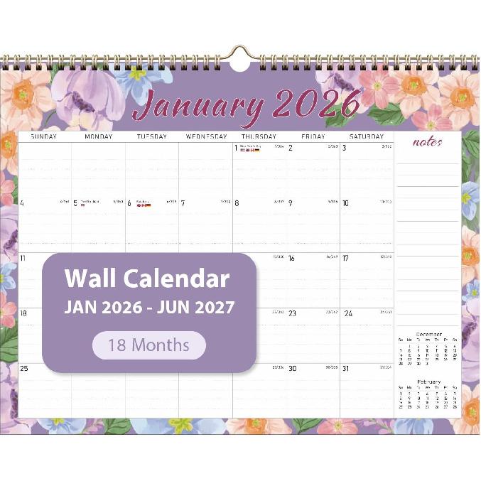 2026 Wall Calendar, Monthly Wall Calendars, Jan 2026 - Jun 2027, Desk Planner (8.5" x 11"), Hanging for Home, School, Office Supplies