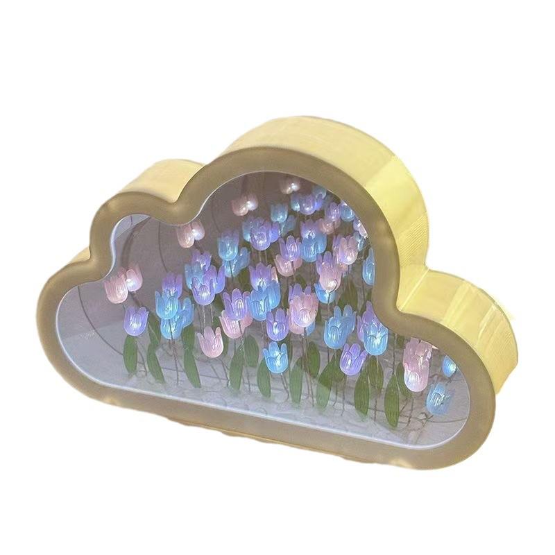 Handmade Cloud Tulip Night Light: DIY Mirror Flower Sea Atmosphere, Creative Desktop Gift