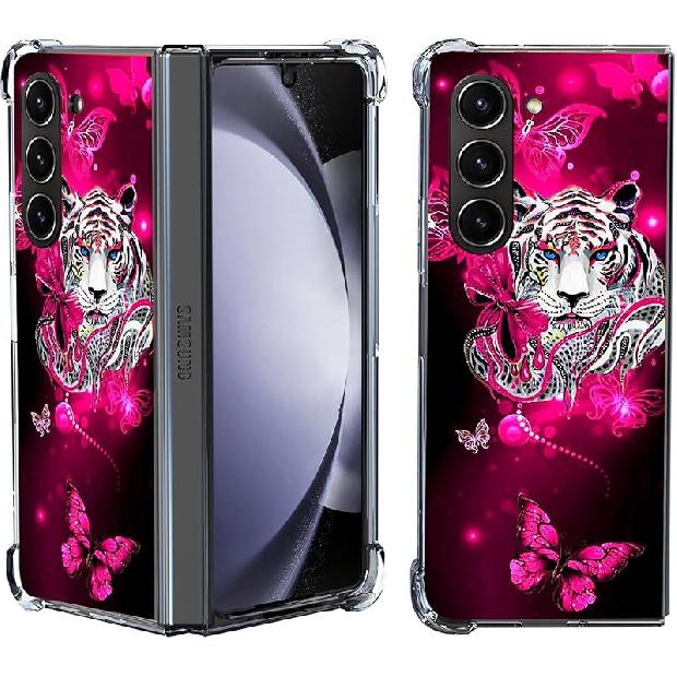 Galaxy Z Fold 5 Case,Gorgeous Colours Circle Manala Drop Protection Shockproof Case TPU Full Body Protective Scratch-Resistant Cover for Samsung White Tiger Butterfly