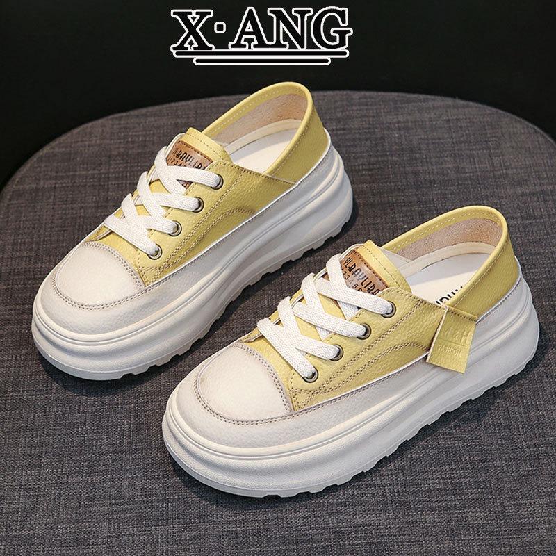 The First Layer of Cowhide Little White Shoes Women's Shoes Two Wear Single Shoes Summer New Breathable Thick-soled Casual Sports Shoes