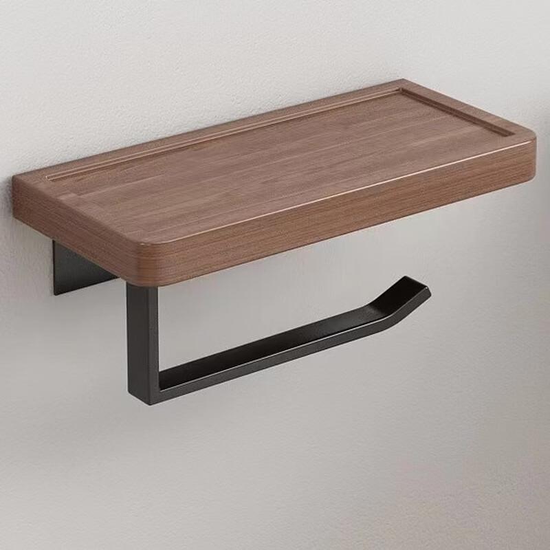 Walnut Wood Countertop Tissue Holder with Storage Shelf
