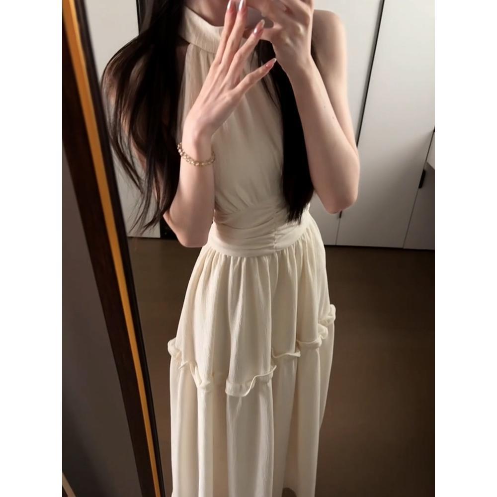 French sweet and gentle wind neck sleeveless dress women's summer new fashion high-end temperament long skirt