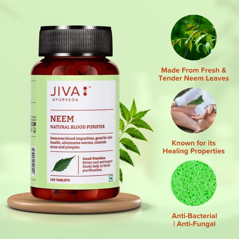 Jiva Neem Tablets 120 X Pack of 4 Natural Ayurvedic Blood Purifier for Healthy Skin and Urinary Support